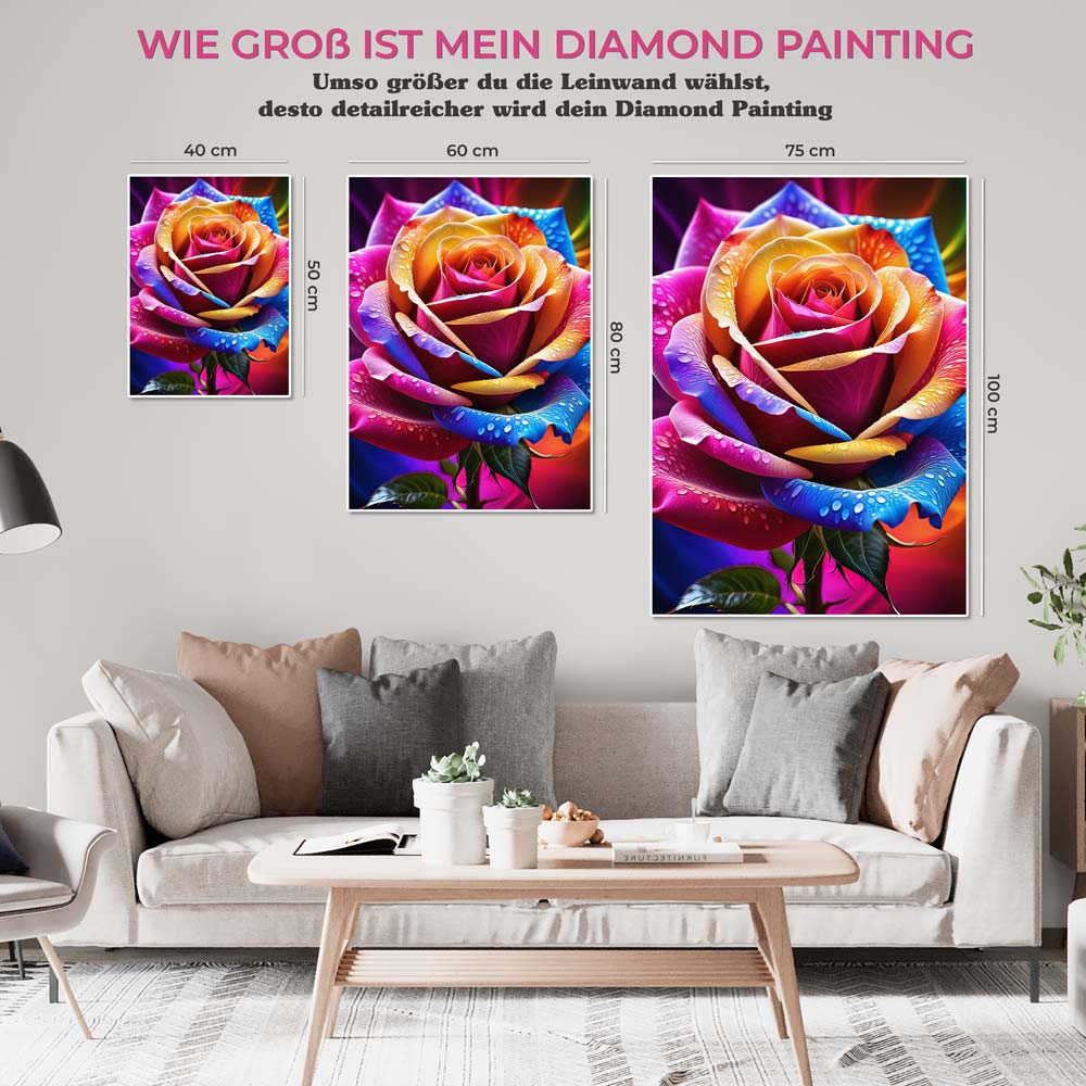 5D Diamond Painting AB Steine Rainbow Rose, Unique-Diaond