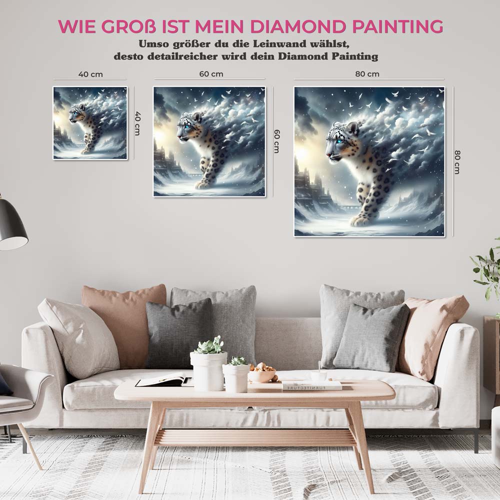 5D Diamond Painting AB Steine Schneeleopard, Unique-Diamond