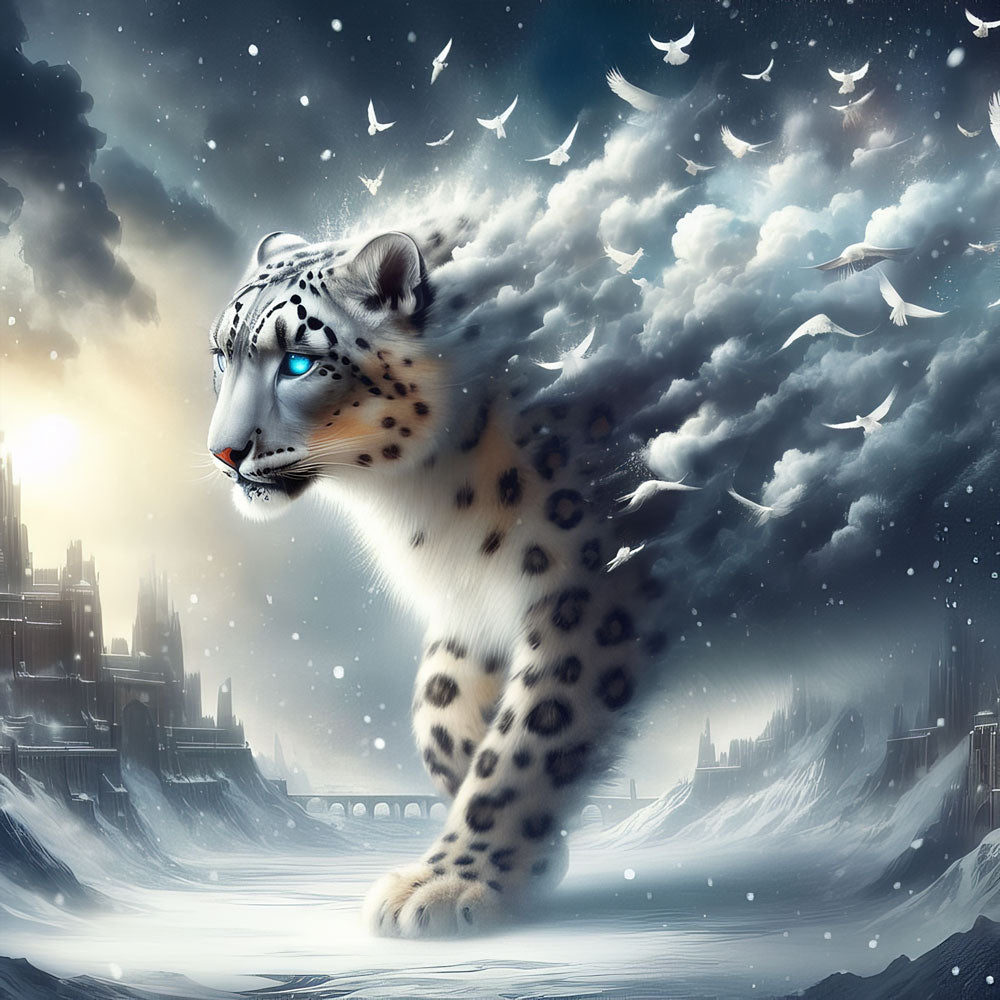 5D Diamond Painting AB Steine Schneeleopard, Unique-Diamond