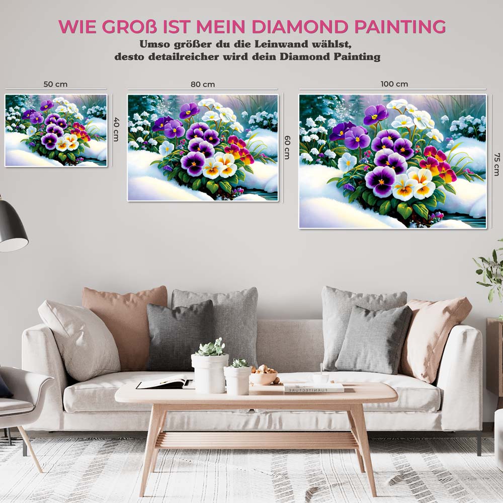 5D Diamond Painting AB Steine Stiefmütterchen im Schnee, Unique-Diamond