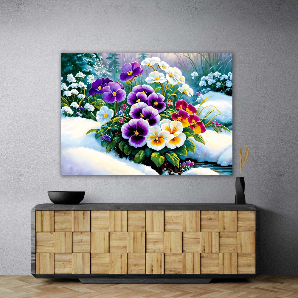 5D Diamond Painting – Stiefmütterchen im Schnee Unique-Diamond