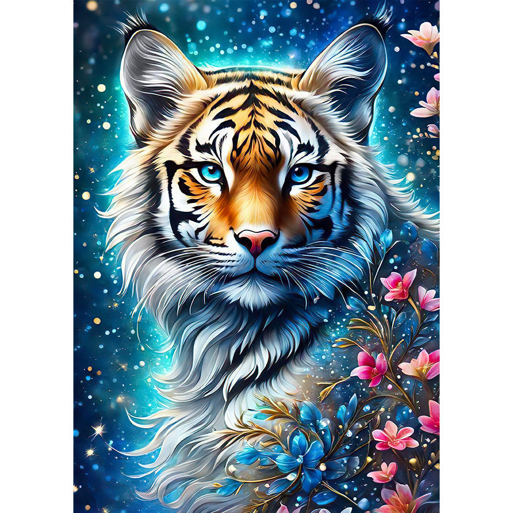 5D Diamond Painting AB Steine Tiger Mit Blumen, Unique-Diamond