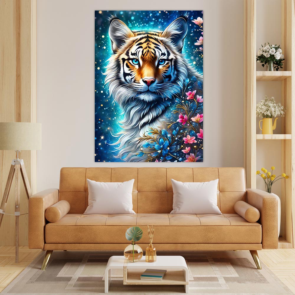 5D Diamond Painting AB Steine Tiger Mit Blumen, Unique-Diamond