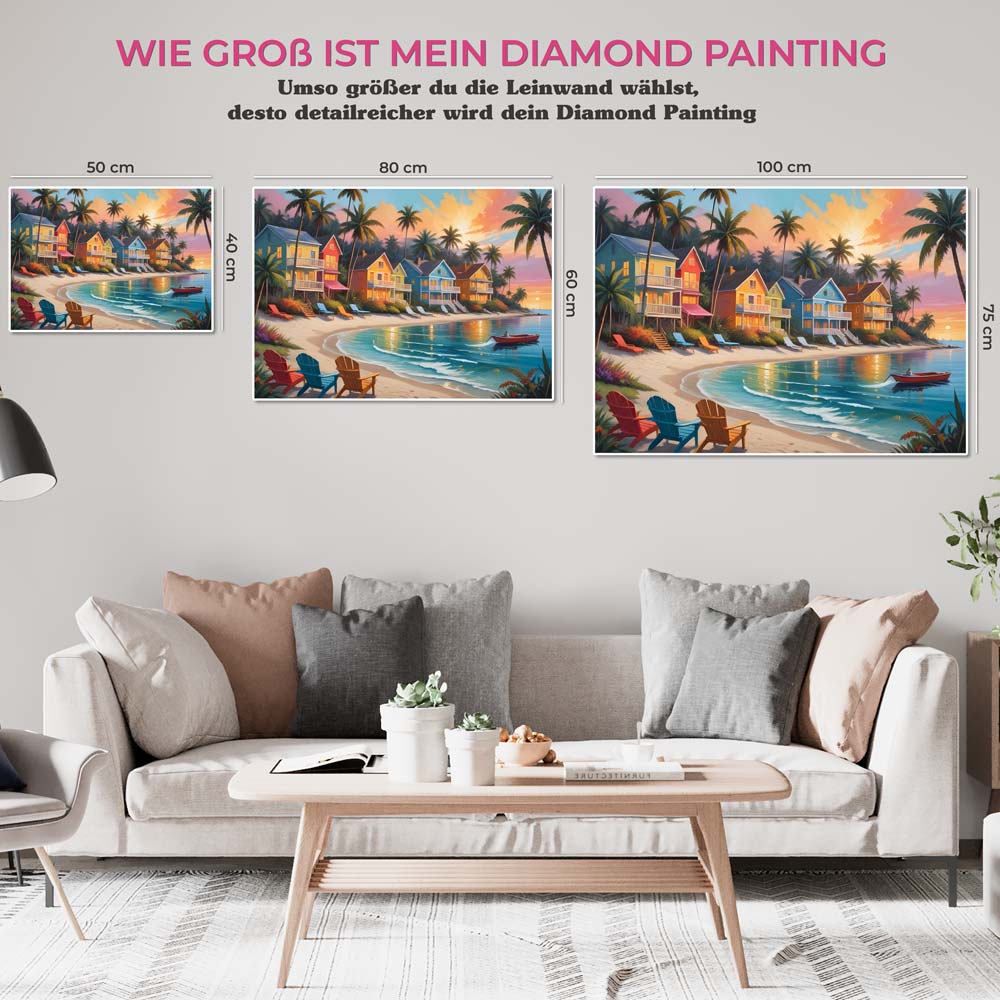 5D Diamond Painting AB Steine Tropical Beach Town mit 100 Farben, Unique-Diamond