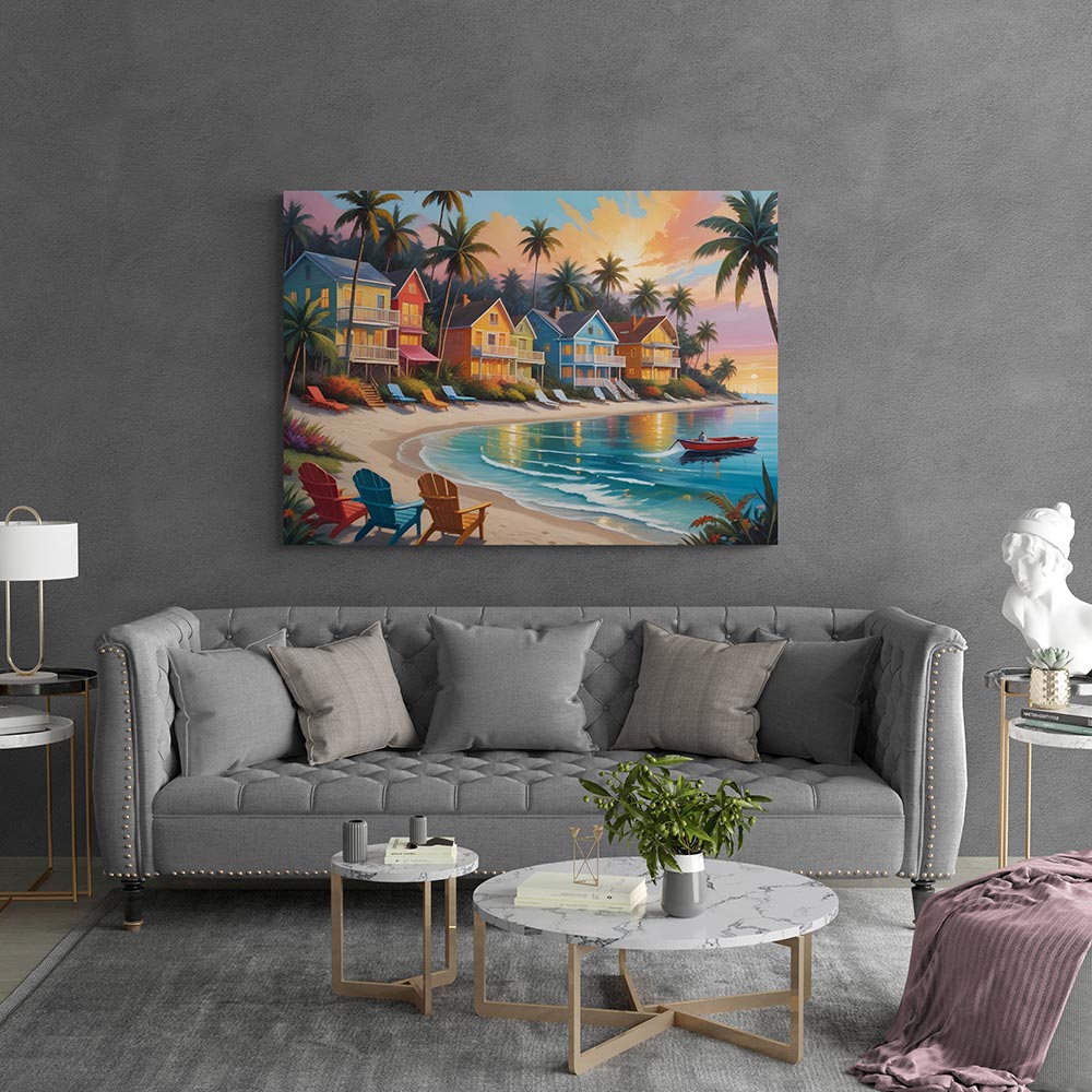 5D Diamond Painting AB Steine Tropical Beach Town mit 100 Farben, Unique-Diamond