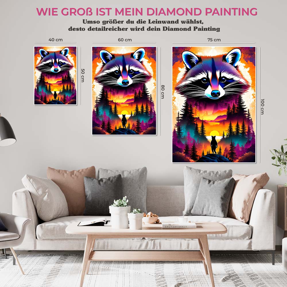 5D Diamond Painting AB Steine Waschbär, Unique-Diamond