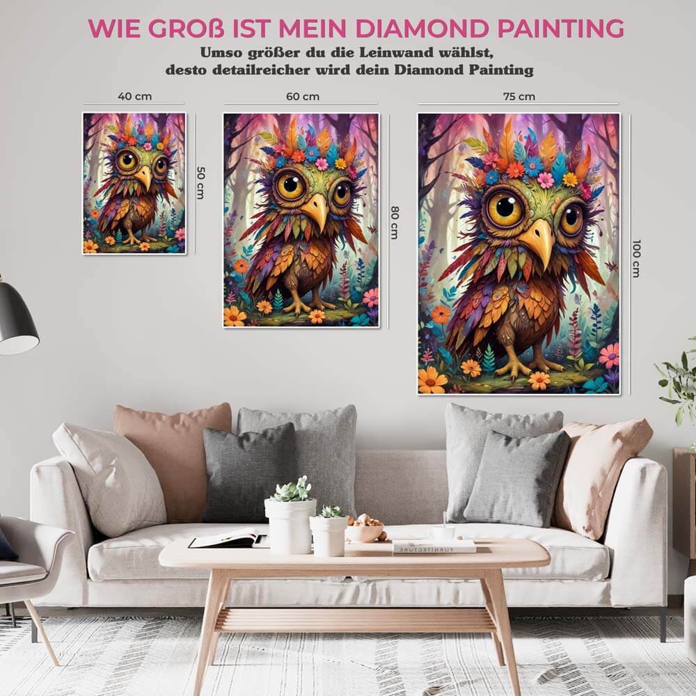 5D Diamond Painting AB Steine Whimsy Owl mit 100 Farben, Unique-Diamond