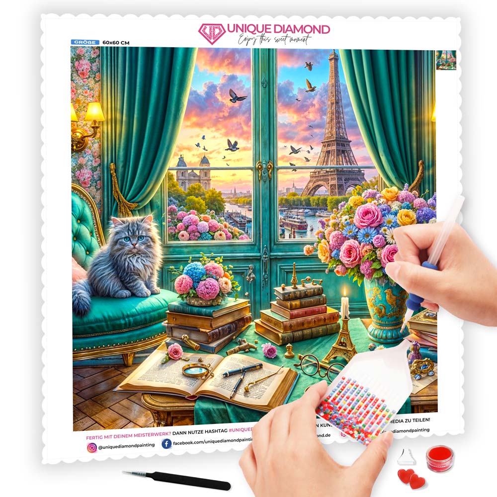 5D Diamond Painting AB Steine – Afternoon à Paris mit 100 Farben, Unique-Diamond