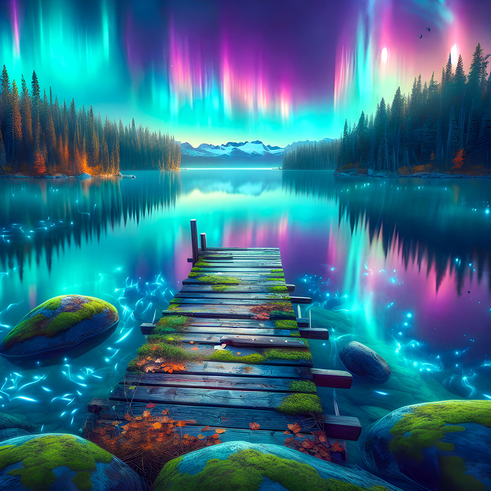 5D Diamond Painting AB Steine – Aurora Lake Dreams mit 100 Farben, Unique-Diamond