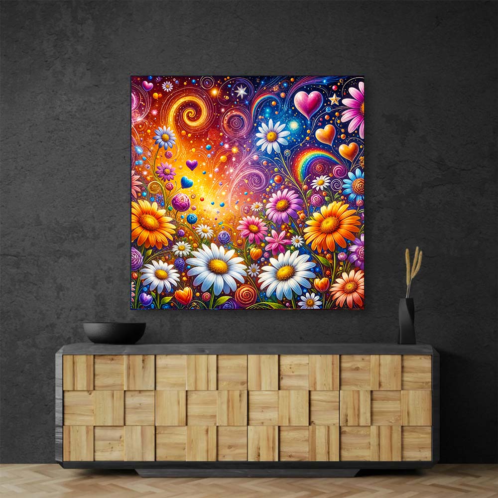 5D Diamond Painting AB Steine – Blütenherzen im Farbenwirbel mit 100 Farben