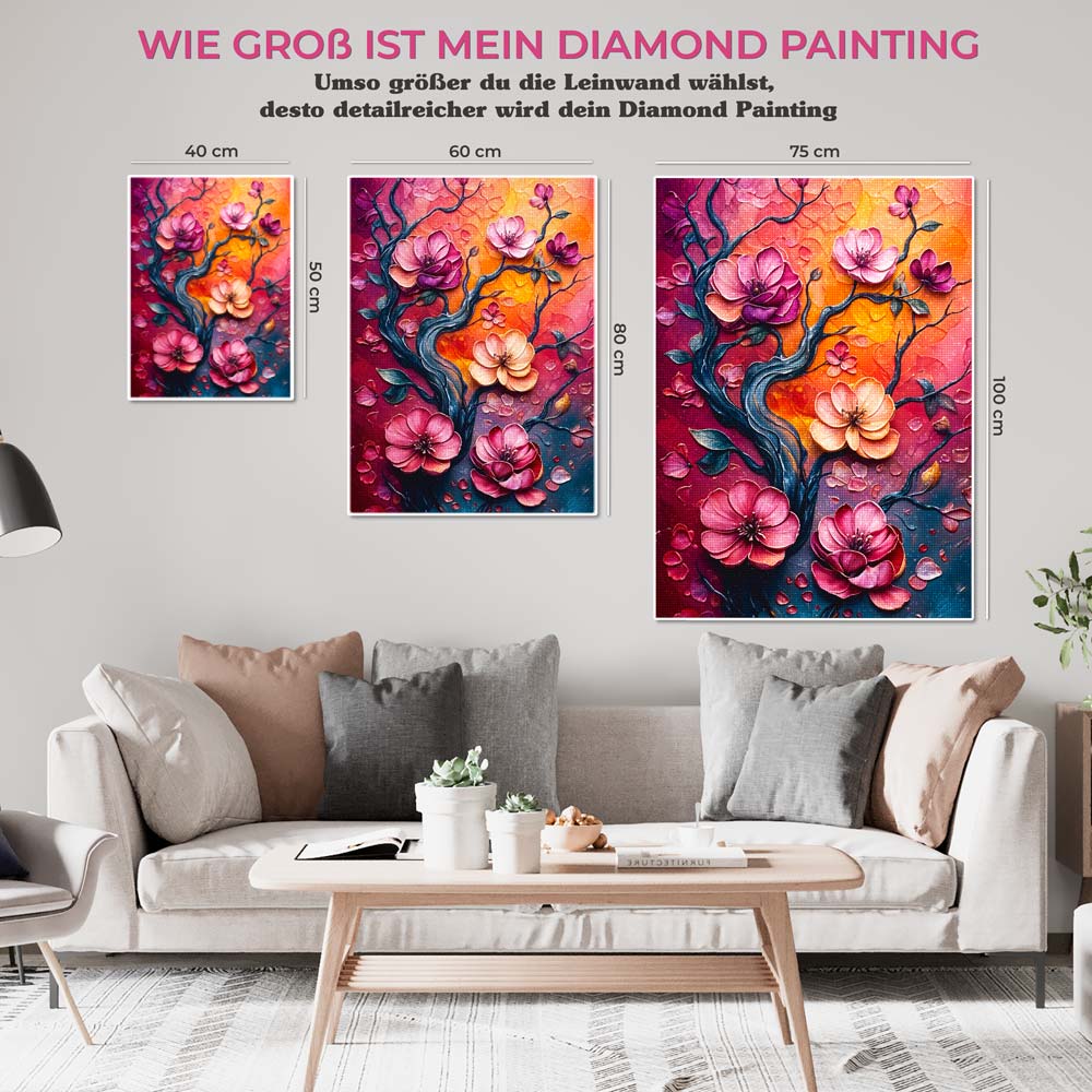5D Diamond Painting AB Steine – Blütenzauber im Abendlicht, Unique-Diamond