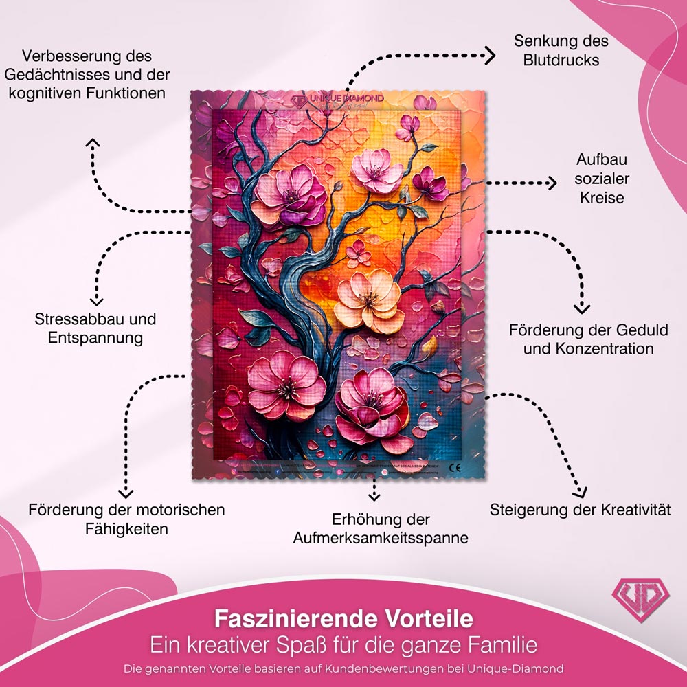 5D Diamond Painting – Blütenzauber im Abendlicht Unique-Diamond