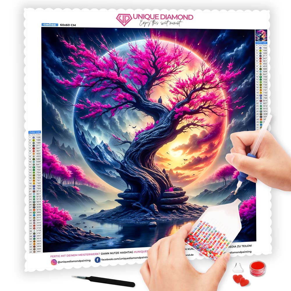 5D Diamond Painting AB Steine – Celestial Sakura, Unique-Diamond