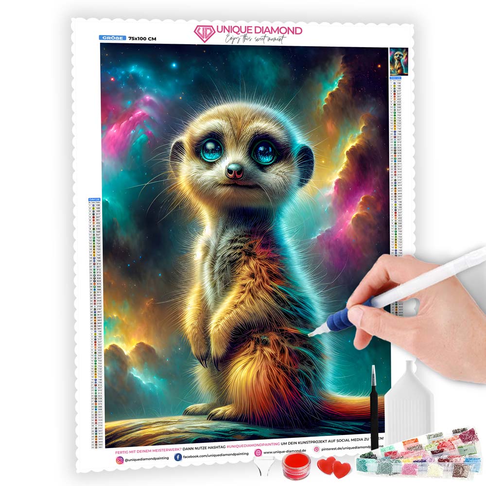 5D Diamond Painting AB Steine – Cosmo Meerkat mit 100 Farben, Unique-Diamond