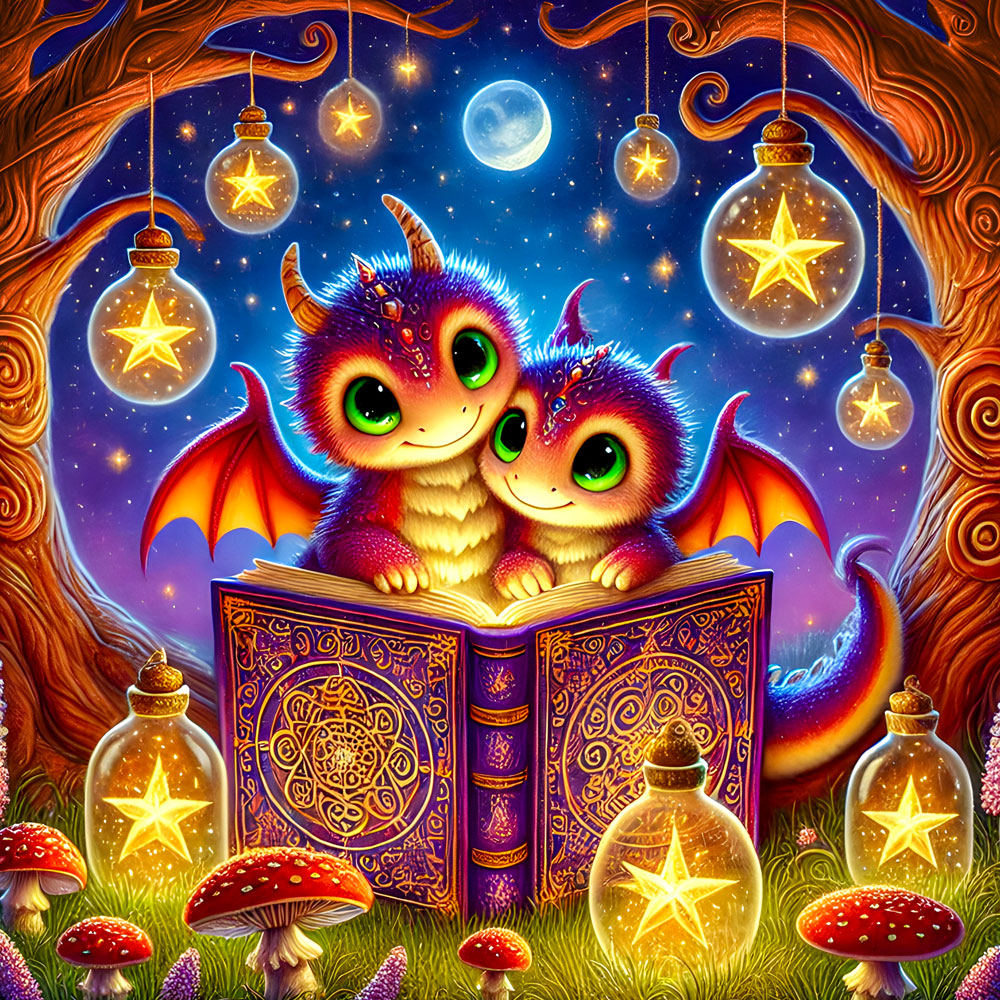 5D Diamond Painting AB Steine – Drachenmärchen im Sternenwald, Unique-Diamond