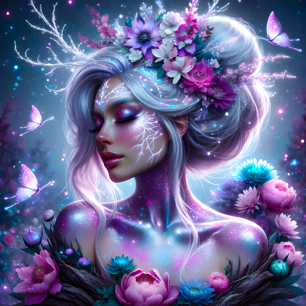 5D Diamond Painting AB Steine – Elara, Königin der Blüten mit 100 Farben, Unique-Diamond