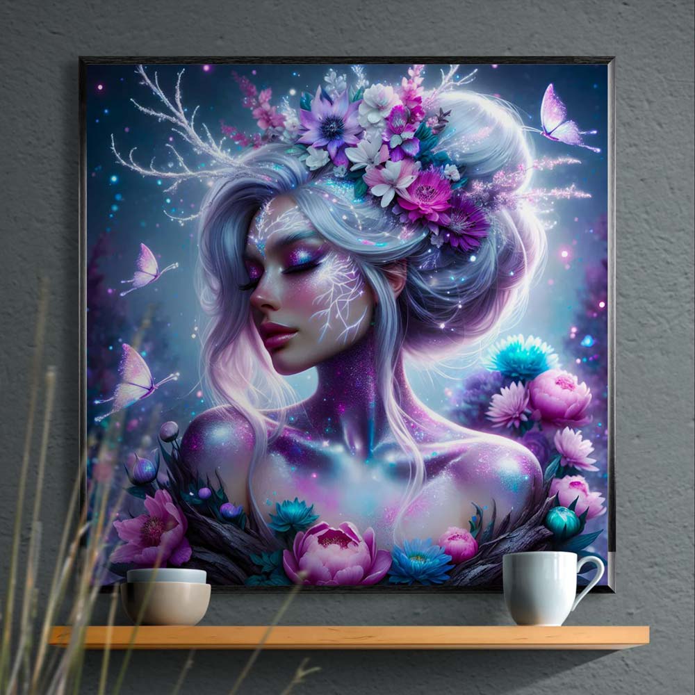 5D Diamond Painting AB Steine – Elara, Königin der Blüten mit 100 Farben, Unique-Diamond