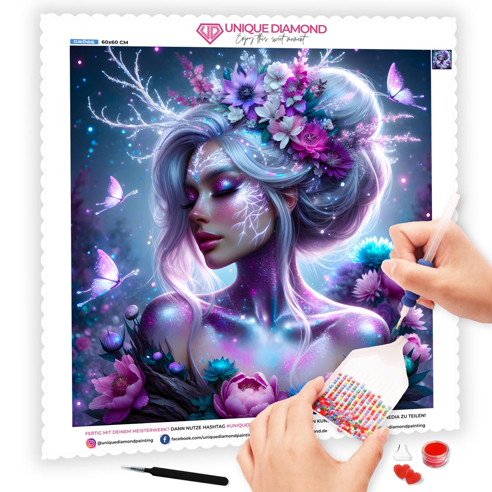 5D Diamond Painting AB Steine – Elara, Königin der Blüten mit 100 Farben, Unique-Diamond
