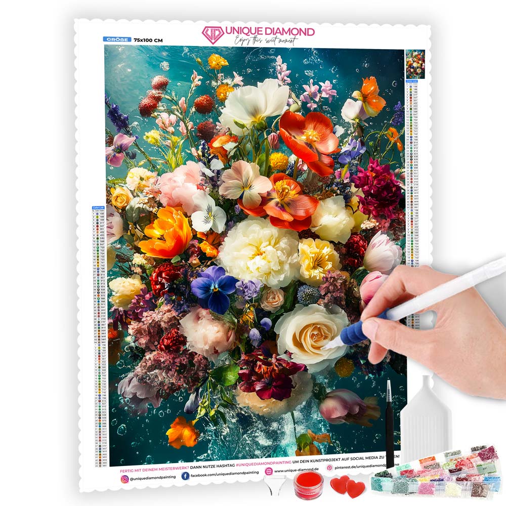 5D Diamond Painting AB Steine – Florale Tiefenpracht mit 100 Farben, Unique-Diamond