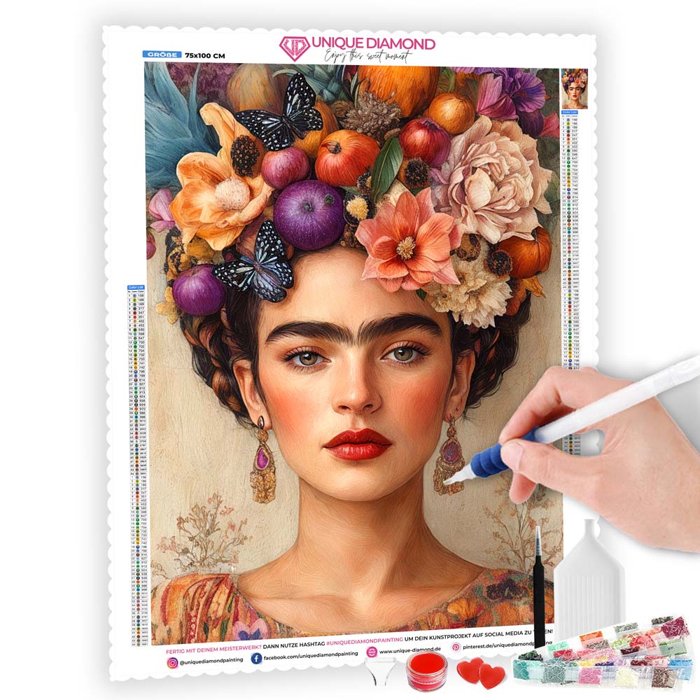 5D Diamond Painting AB Steine – Frida’s Florale Krone mit 100 Farben, Unique-Diamond