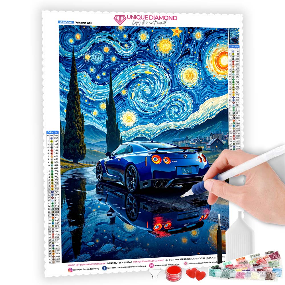 5D Diamond Painting AB Steine – GT-R Night Ride, Unique-Diamond