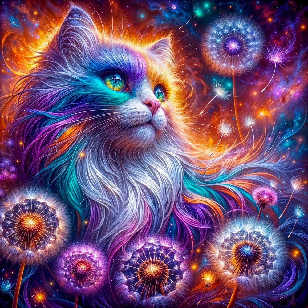 5D Diamond Painting AB Steine – Galaktische Katze Nova mit 100 Farben, Unique-Diamond