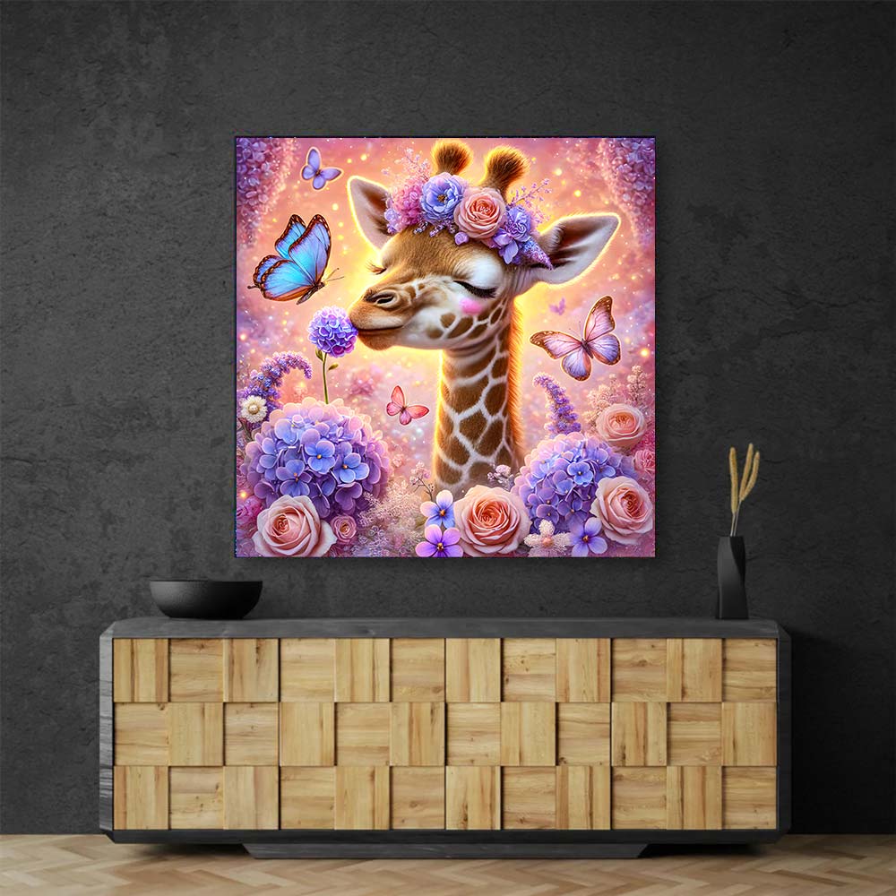 5D Diamond Painting AB Steine – Giraffenpoesie im Blütenzauber, Unique-Diamond