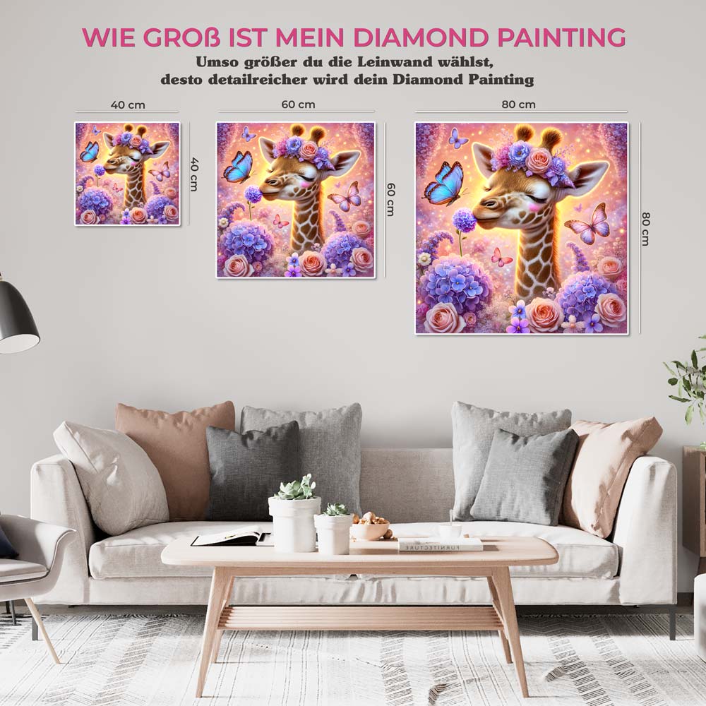 5D Diamond Painting AB Steine – Giraffenpoesie im Blütenzauber, Unique-Diamond