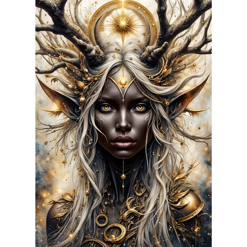 5D Diamond Painting AB Steine – Göttin der goldenen Schatten, Unique-Diamond
