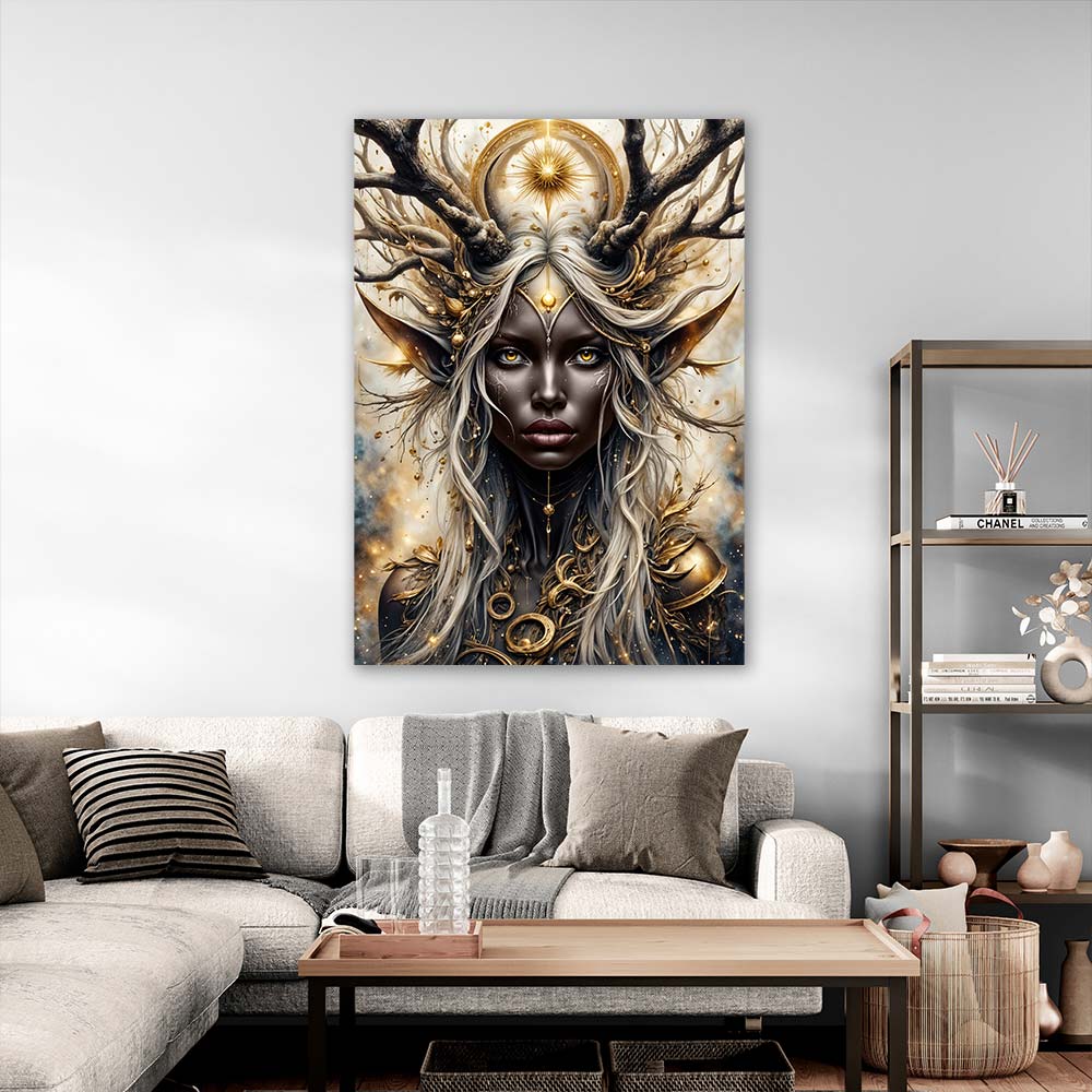 5D Diamond Painting AB Steine – Göttin der goldenen Schatten, Unique-Diamond