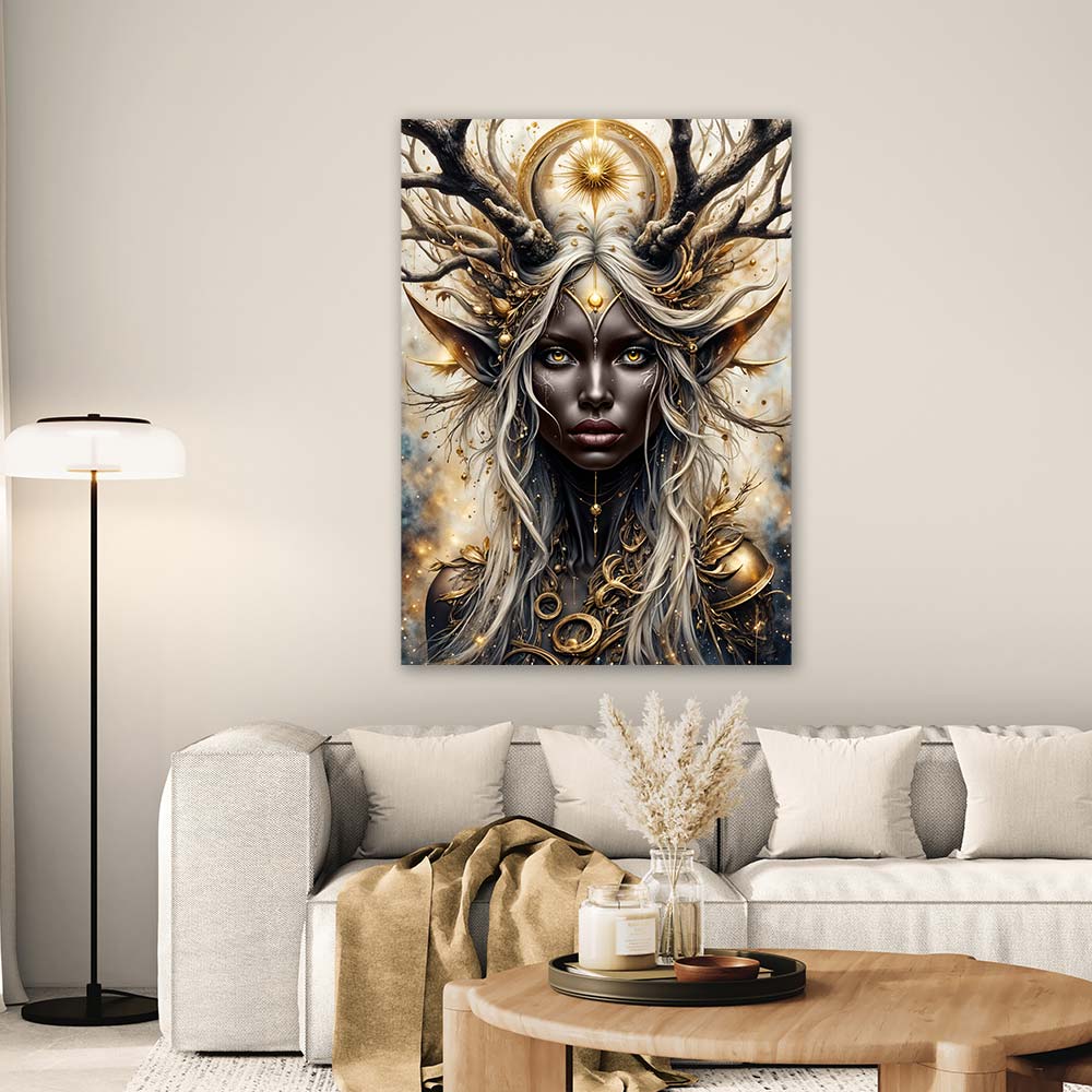 5D Diamond Painting AB Steine – Göttin der goldenen Schatten, Unique-Diamond