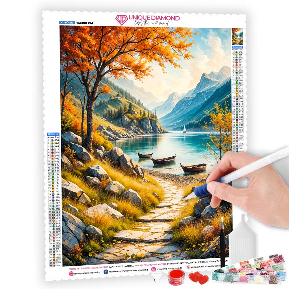 5D Diamond Painting AB Steine – Golden Autumn Lake, Unique-Diamond