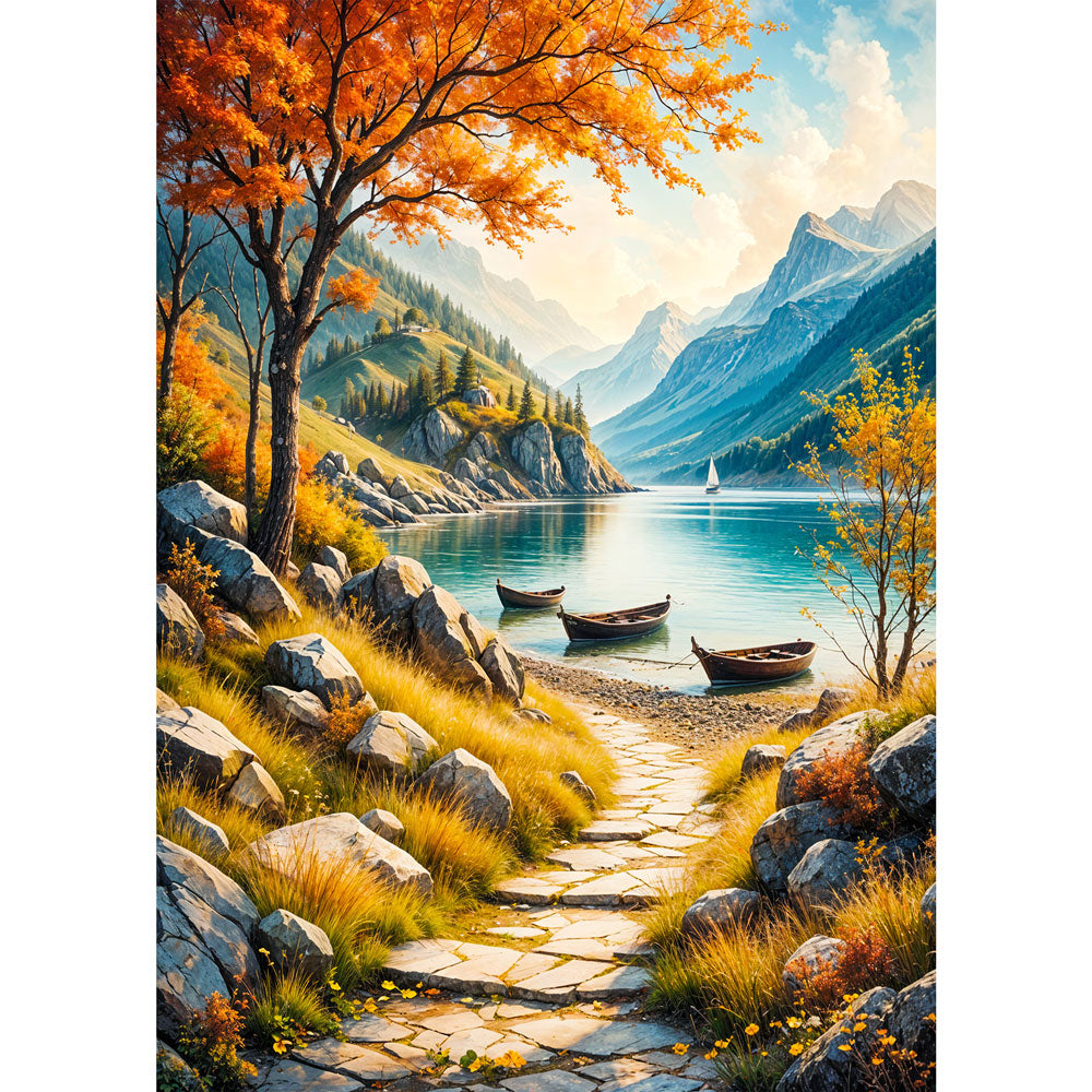 5D Diamond Painting AB Steine – Golden Autumn Lake, Unique-Diamond