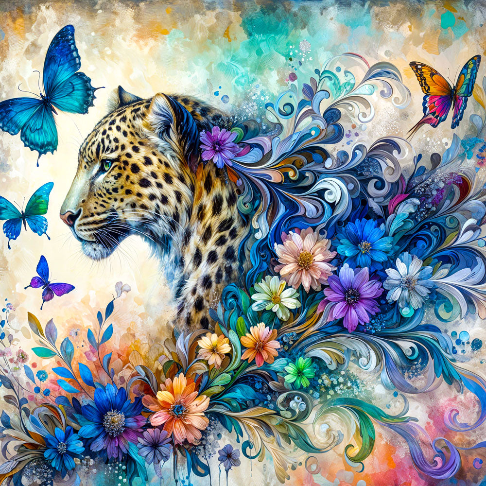5D Diamond Painting AB Steine – Leopardenzauber mit 100 Farben, Unique-Diamond
