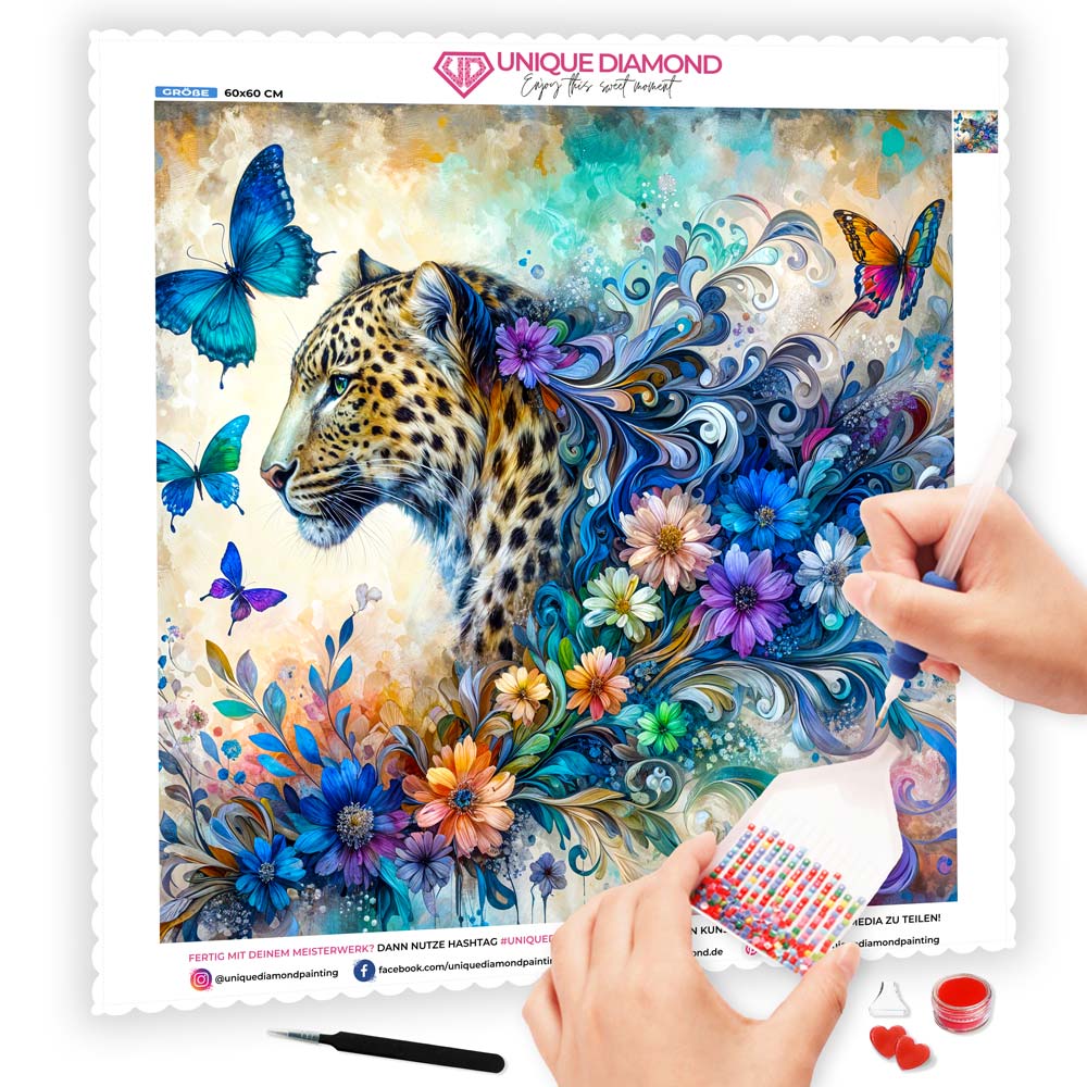 5D Diamond Painting AB Steine – Leopardenzauber mit 100 Farben, Unique-Diamond