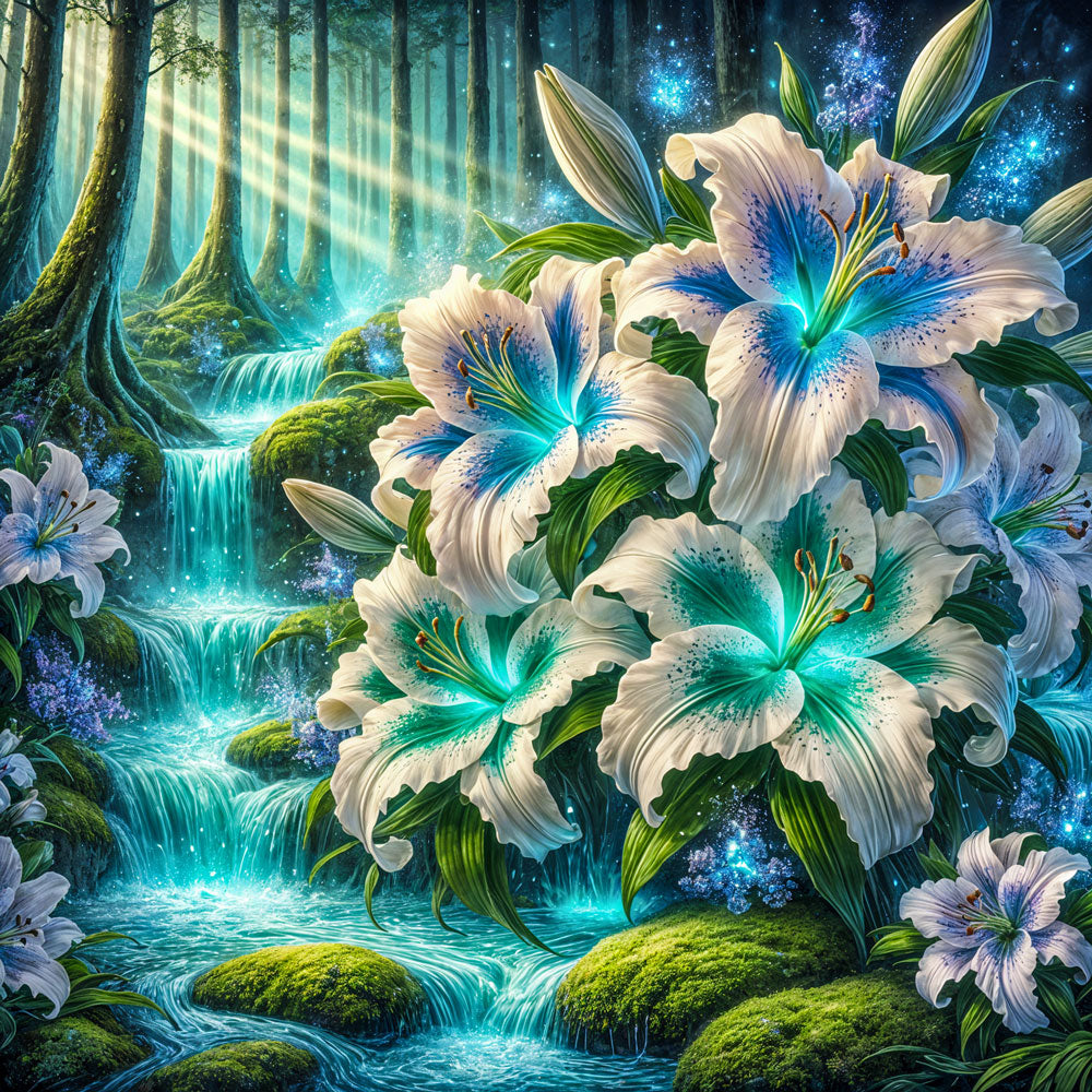 5D Diamond Painting AB Steine – Lilienquelle der Träume, Unique-Diamond