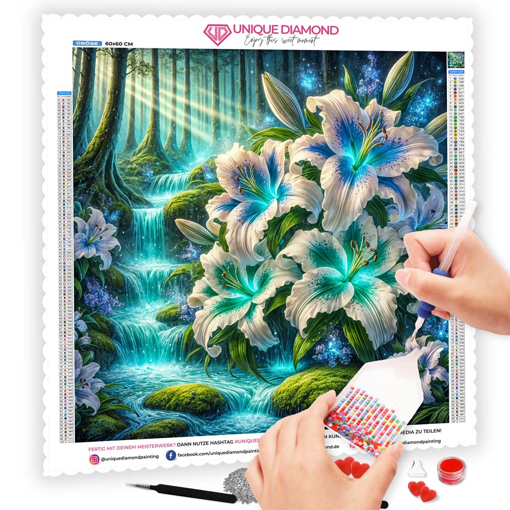 5D Diamond Painting AB Steine – Lilienquelle der Träume, Unique-Diamond