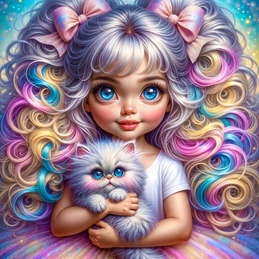 5D Diamond Painting AB Steine – Luna & Flauschie mit 100 Farben, Unique-Diamond