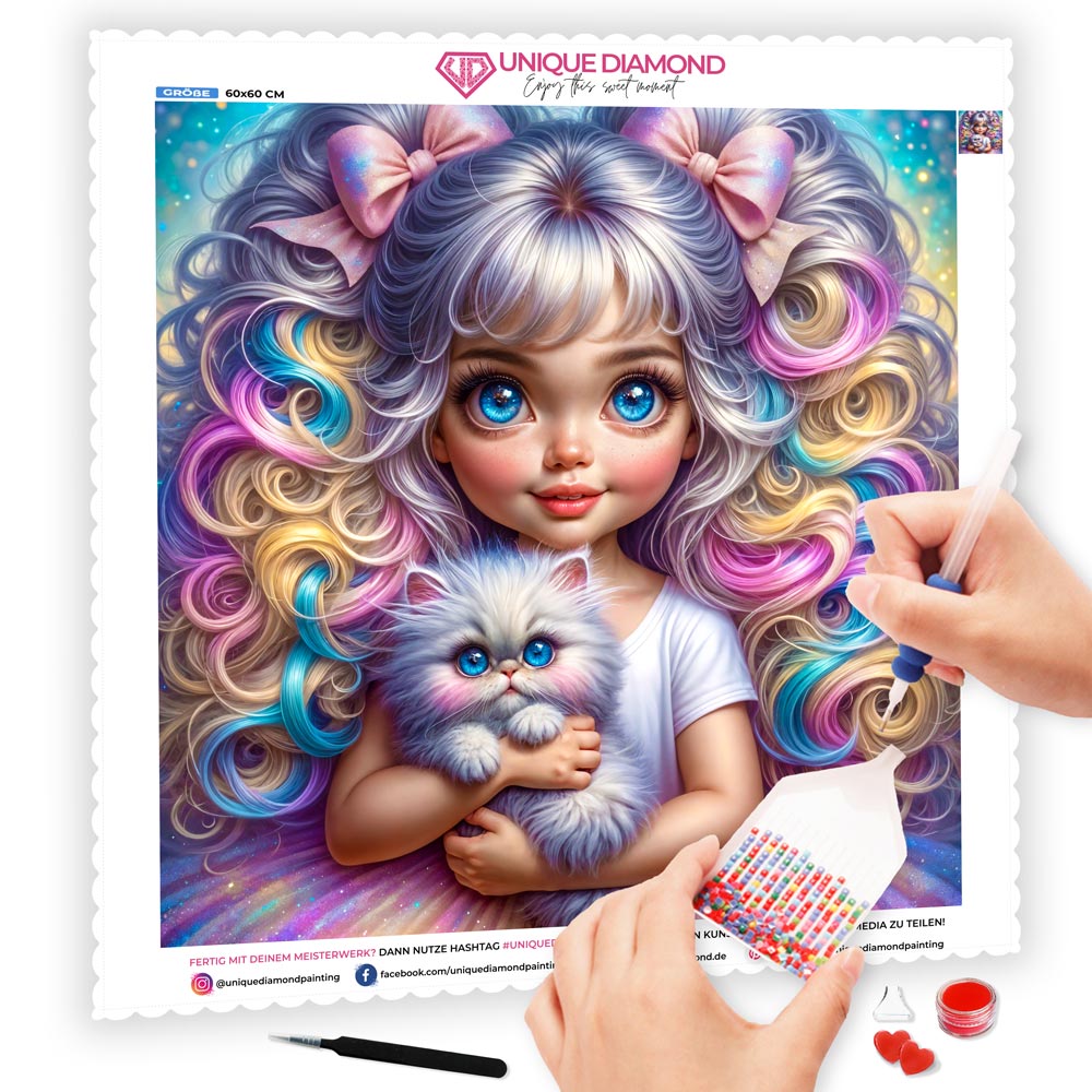 5D Diamond Painting AB Steine – Luna & Flauschie mit 100 Farben, Unique-Diamond