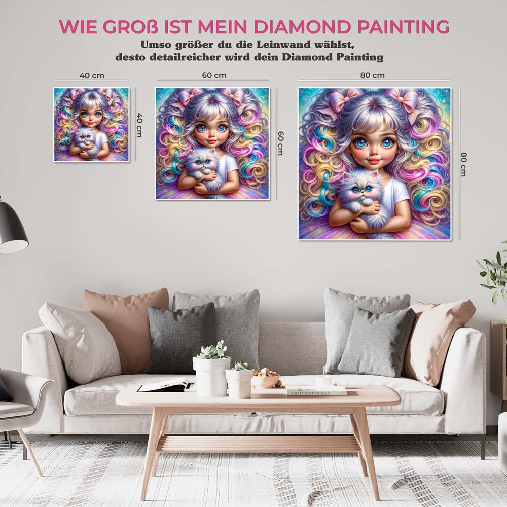 5D Diamond Painting AB Steine – Luna & Flauschie mit 100 Farben, Unique-Diamond