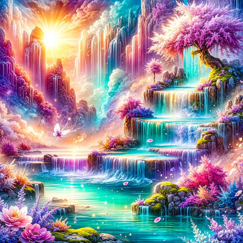 5D Diamond Painting AB Steine – Märchenquell der Harmonie mit 100 Farben, Unique-Diamond