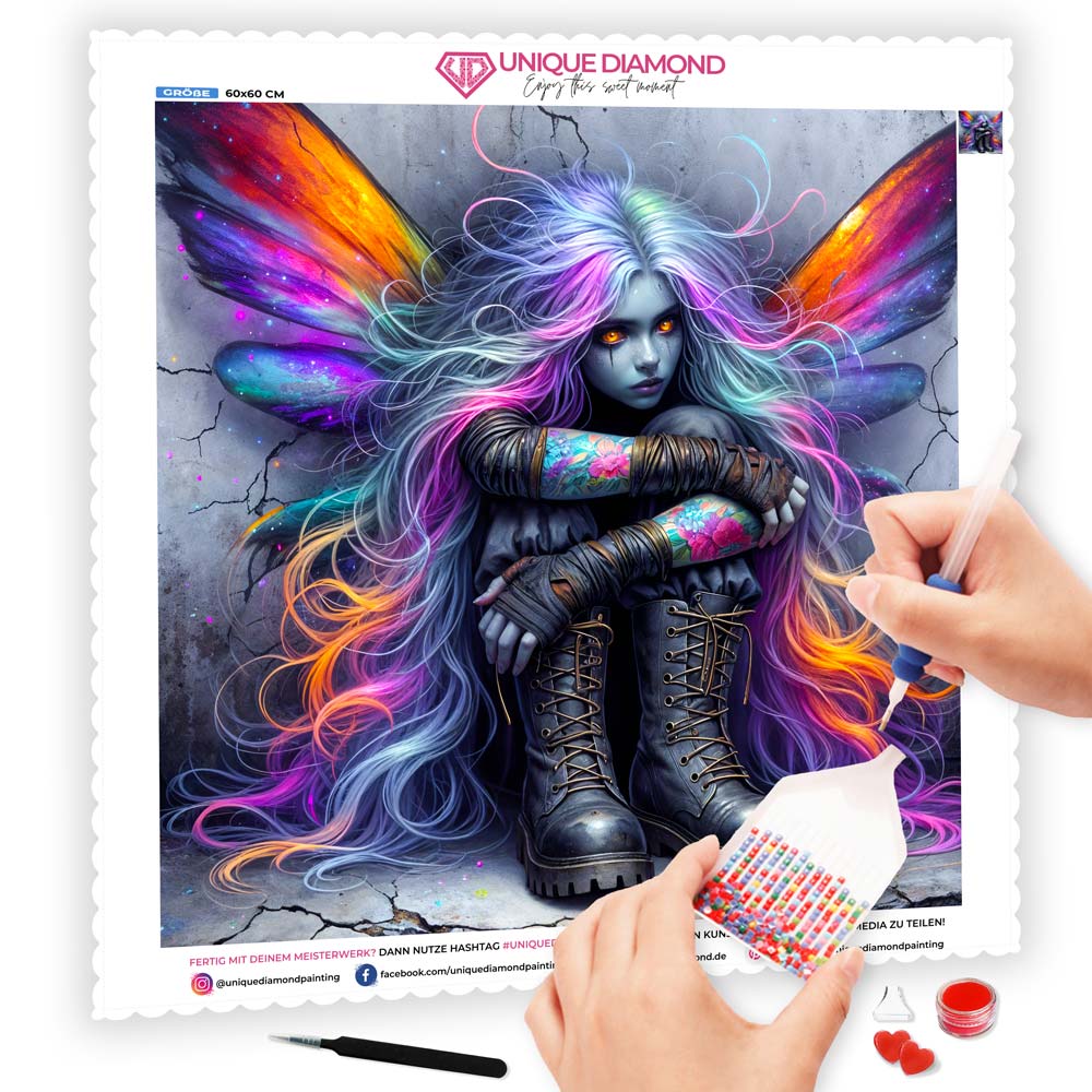 5D Diamond Painting AB Steine – Midnight Rebel Fairy mit 100 Farben, Unique-Diamond