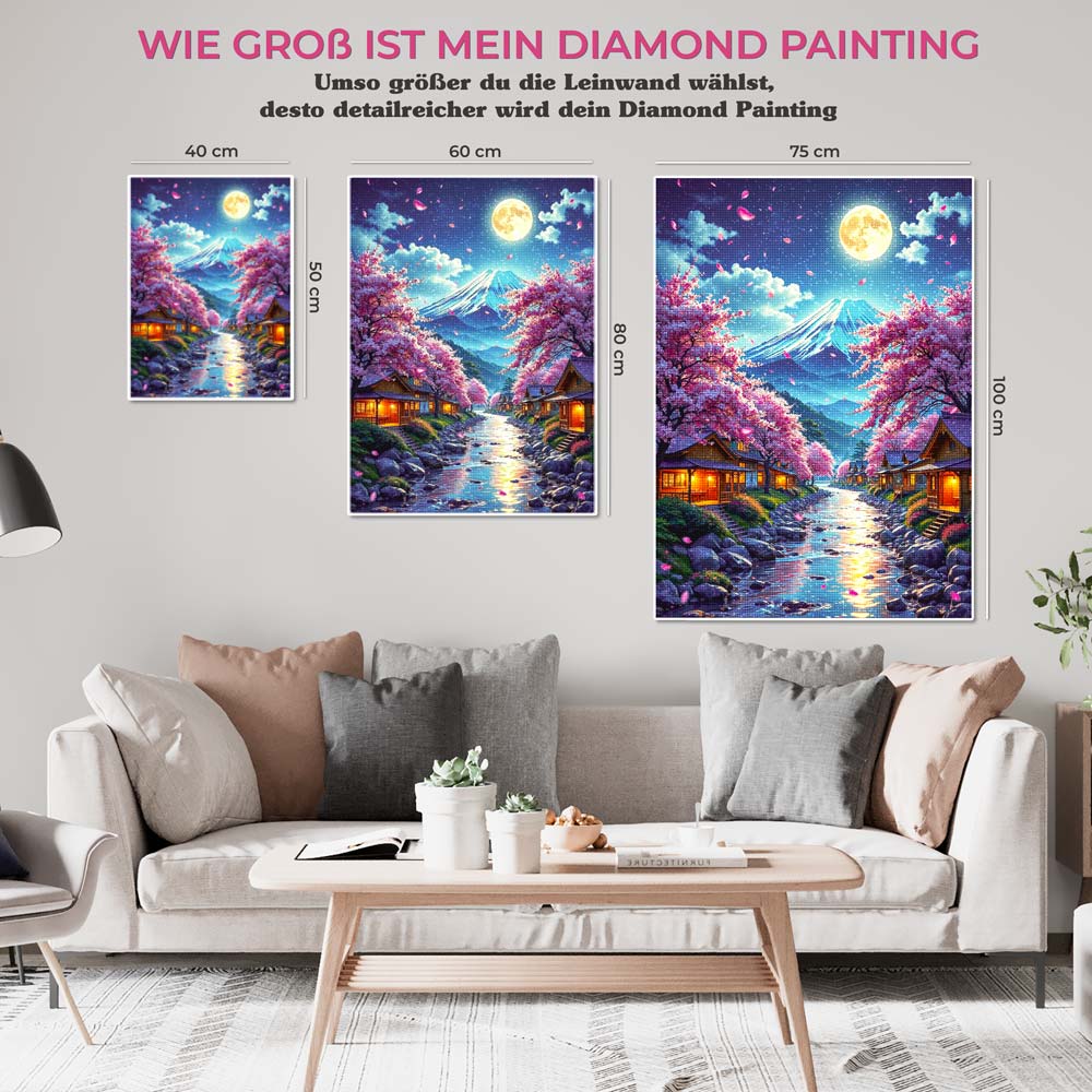5D Diamond Painting AB Steine – Moonlight over Hanami River, Unique-Diamond