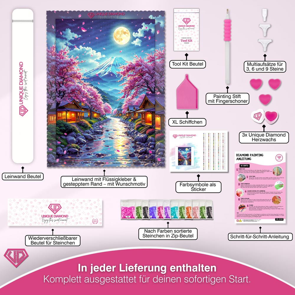5D Diamond Painting – Moonlight over Hanami River Unique-Diamond