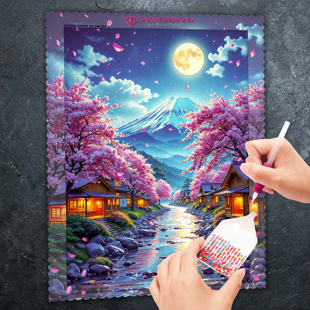 5D Diamond Painting – Moonlight over Hanami River Unique-Diamond
