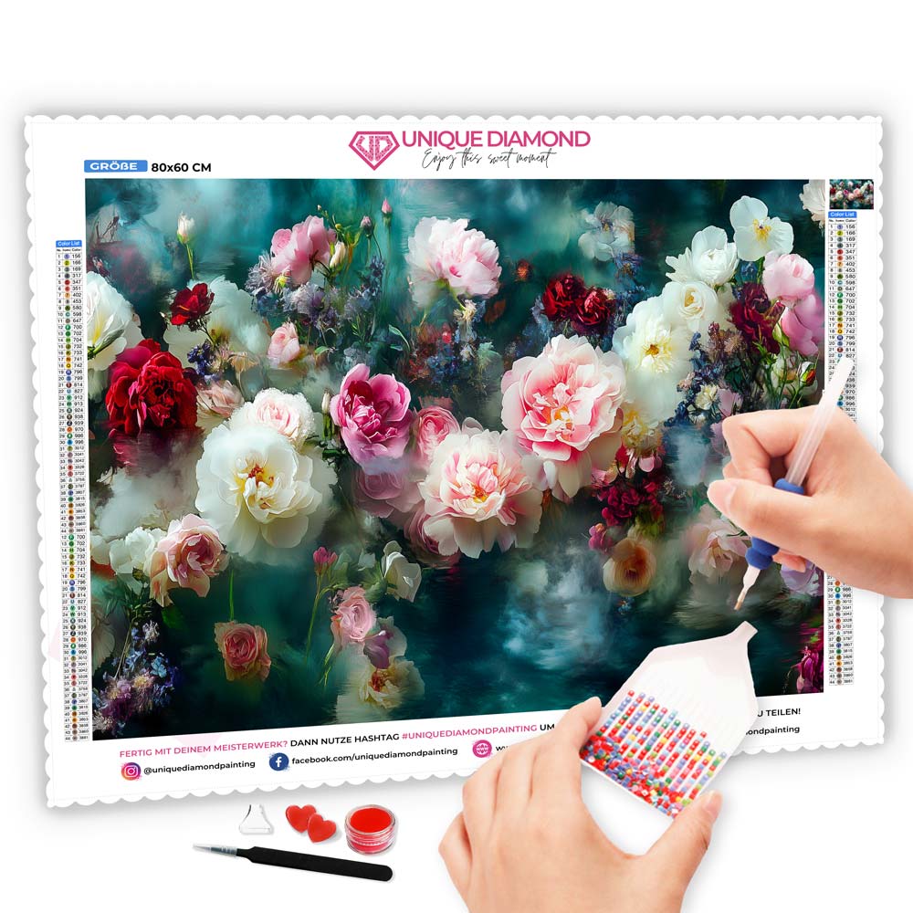 5D Diamond Painting AB Steine – Mystische Blütenträume mit 100 Farben, Unique-Diamond