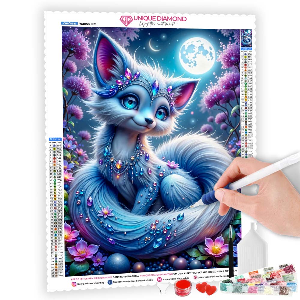 5D Diamond Painting AB Steine – Nyari, die funkelnde Mondfüchsin, Unique-Diamond