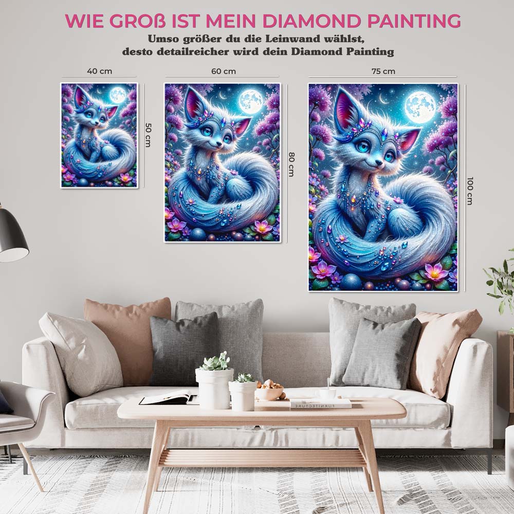 5D Diamond Painting AB Steine – Nyari, die funkelnde Mondfüchsin, Unique-Diamond