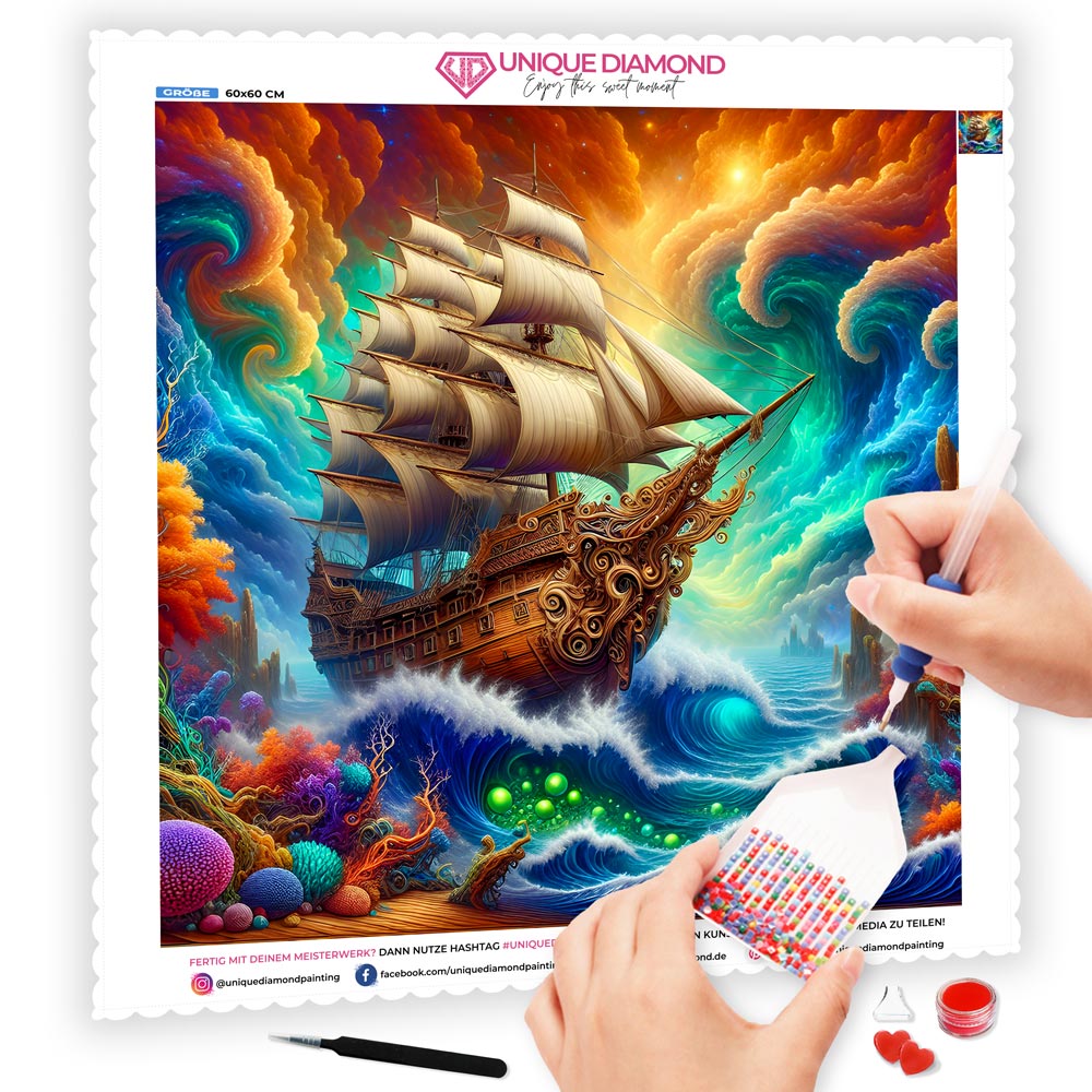 5D Diamond Painting AB Steine – Odysseus’ Traumreise mit 100 Farben, Unique-Diamond