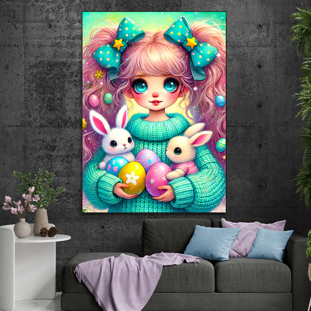 5D Diamond Painting AB Steine – Osterzauber mit Mia und den Hasen